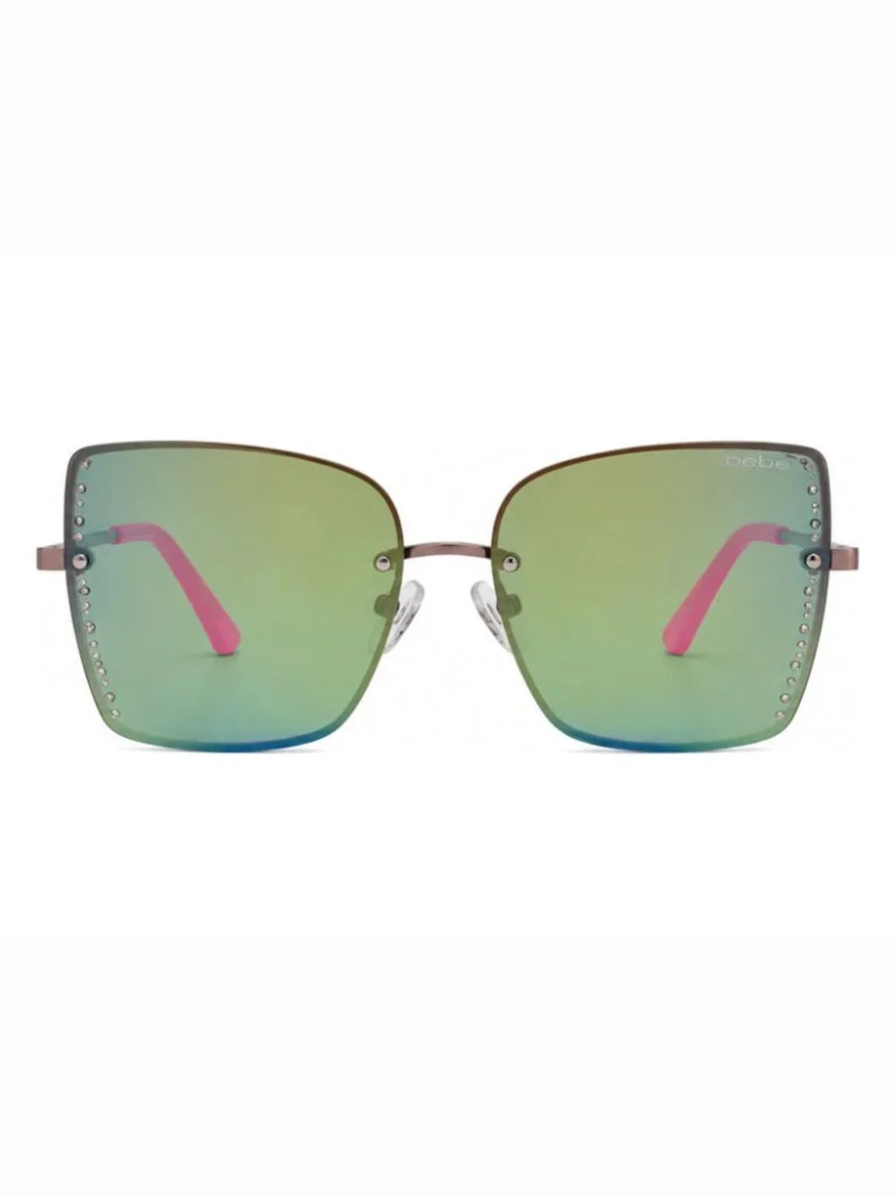 BEBE BBOP-1032CE-691 Women's Shiny Pink Square Frame / Green Lenses Sunglasses